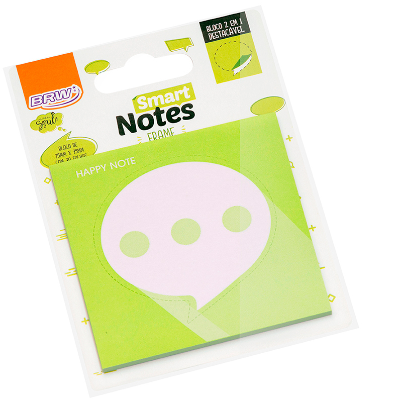Notas Adhesivas BRW 75 x 75 "HAPPY NOTES" Troqueladas 2 en 1