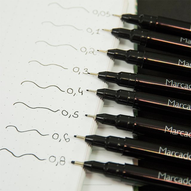 Estilografos Microfibras Graduados BRW Negro Blister x 8 Trazos (Excelente Calidad) - Imagen 2