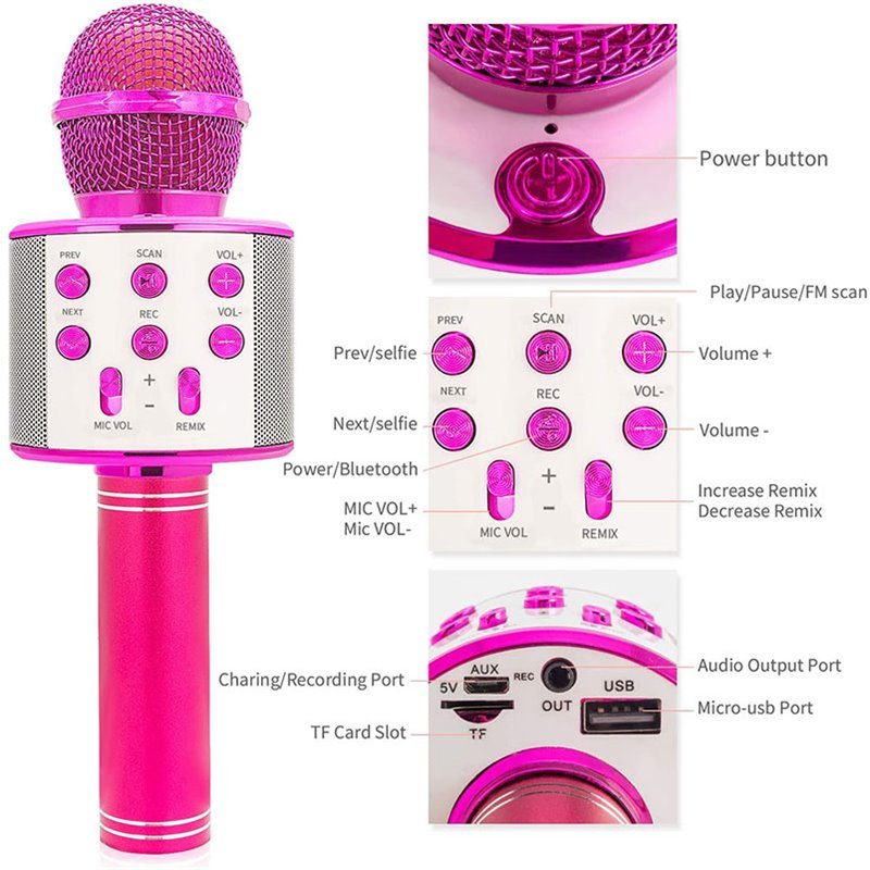 Parlante Karaoke Portátil Micrófono Altavoz Bluetooth Inalámbrico Rosa CC  GROUP