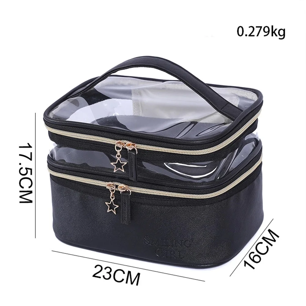 PORTA COSMETICOS GRANDE " SMILING GIRL " DOBLE CIERRE (REFORZADO) NEGRO