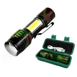 Linterna de Metal *CAMUFLADA* + Estuche Rigido Protector - Recargable Con Zoom Led -2 en 1-