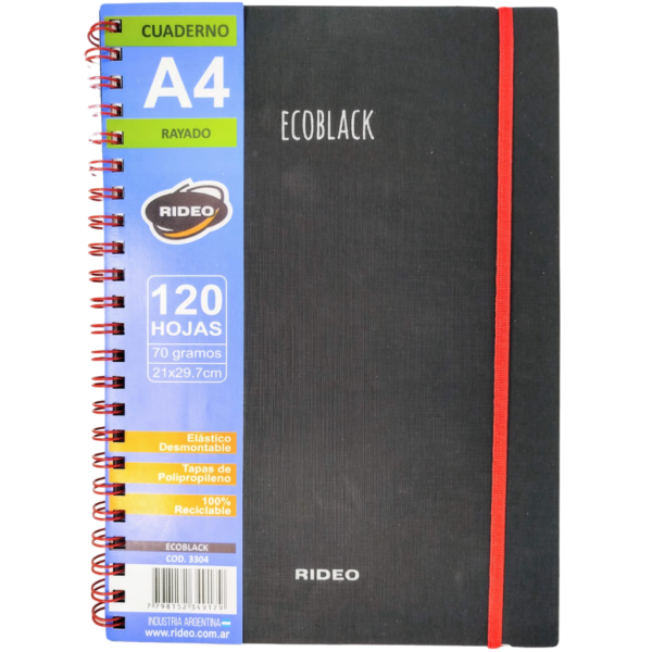 CUADERNOS UNIVERSITARIOS C/ ESPIRAL TAPA PLASTICA ” ECOBLACK ” A4 RIDEO 120 HOJAS RAYADAS - Imagen 2
