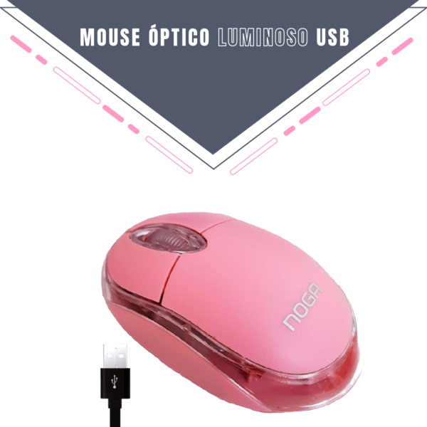 Mouse Luminoso Noga * Rosa Pastel * (Con Kble USB) - Imagen 5