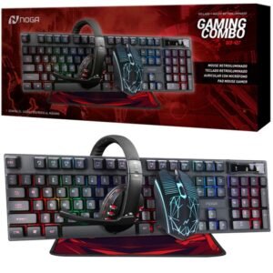 COMBO GAMER RETROILUMINADO Noga NKB - 407 COMPLETO (Teclado+ Mouse+ AURICULARES + PAD)