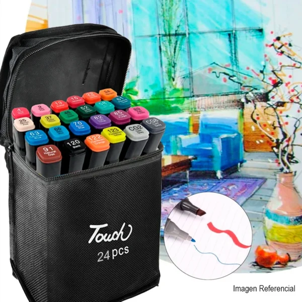 Kit de Marcadores de Artistica * Doble Punta x 24 Unidades + Estuche de Tela * Premium - Imagen 3