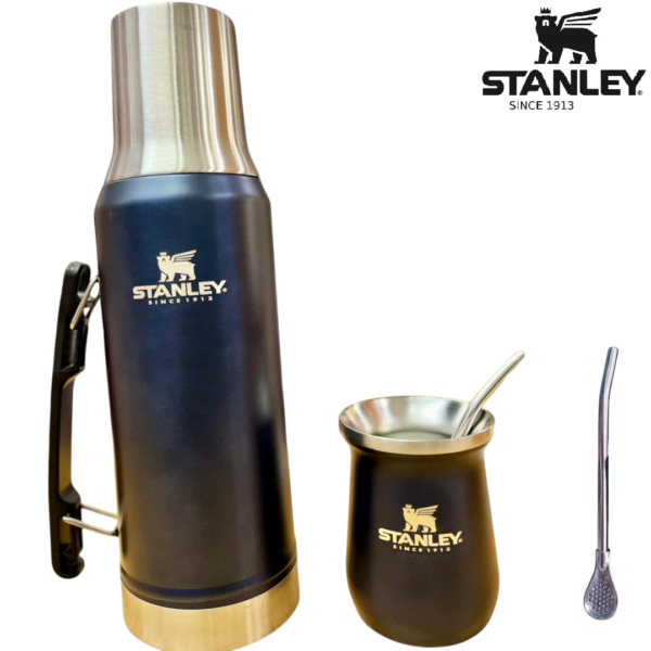 SET METALIZADO TIPO * TERMO STANLEY 1.2L + MATE 260ML + BOMBILLA / (NUEVO PICO VERTEDOR) ACERO INOXIDABLE