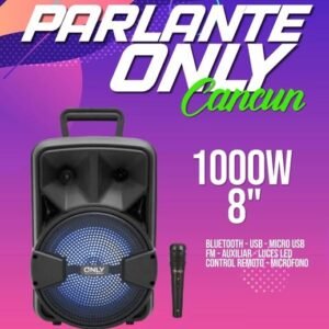 Parlante *CANCÚN ONLY 8" KARAOKE * C/ Micrófono 1000W Batería Bluetooth Inalámbrico