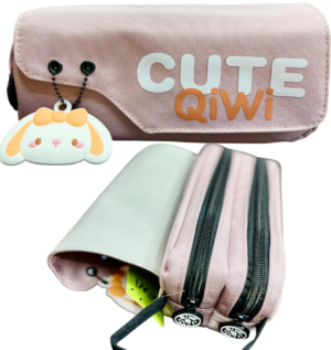 CARTUCHERAS QIWI *CUTE BEIGE* GRANDE 2 CIERRES C/ SOLAPA