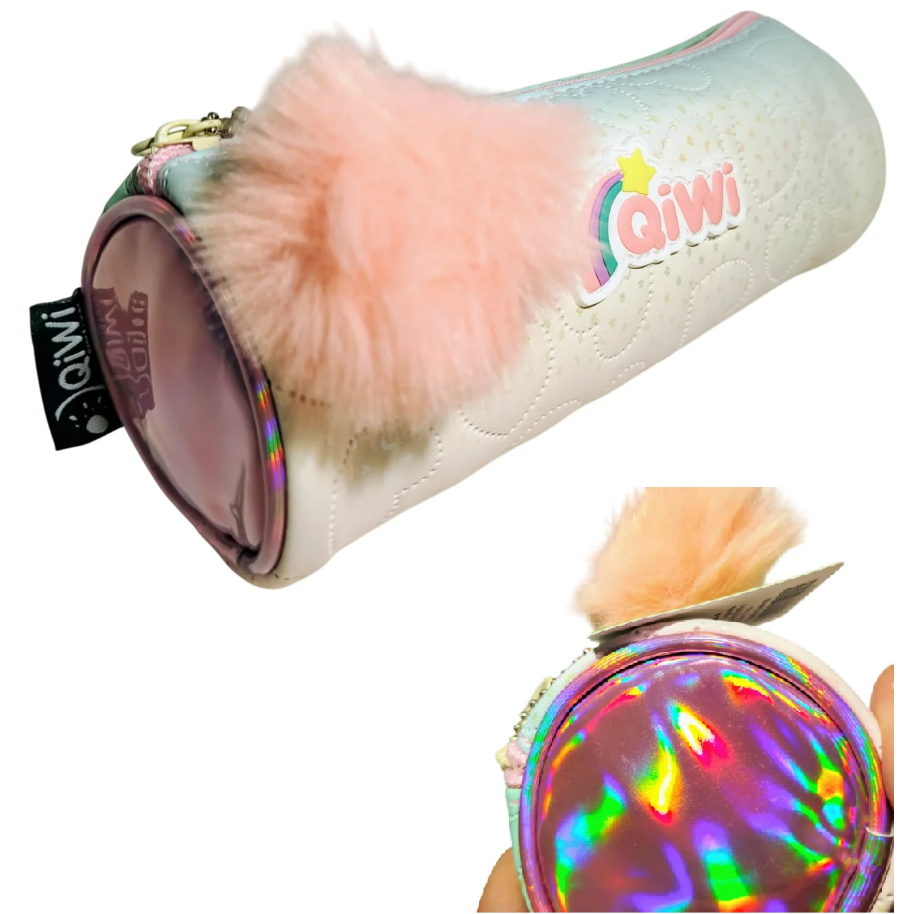 CARTUCHERAS QIWI *RAINBOW POMPON ROSA* MEDIANA TUBO