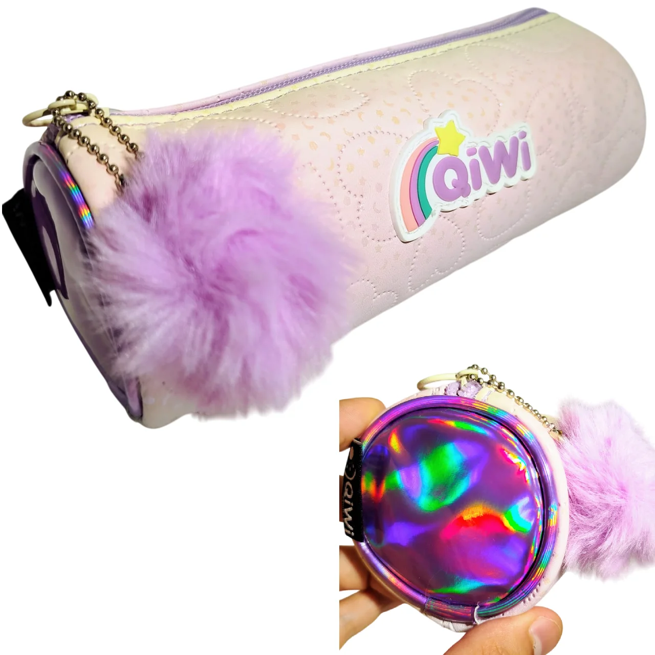 CARTUCHERAS QIWI *RAINBOW POMPON LILA* MEDIANA TUBO