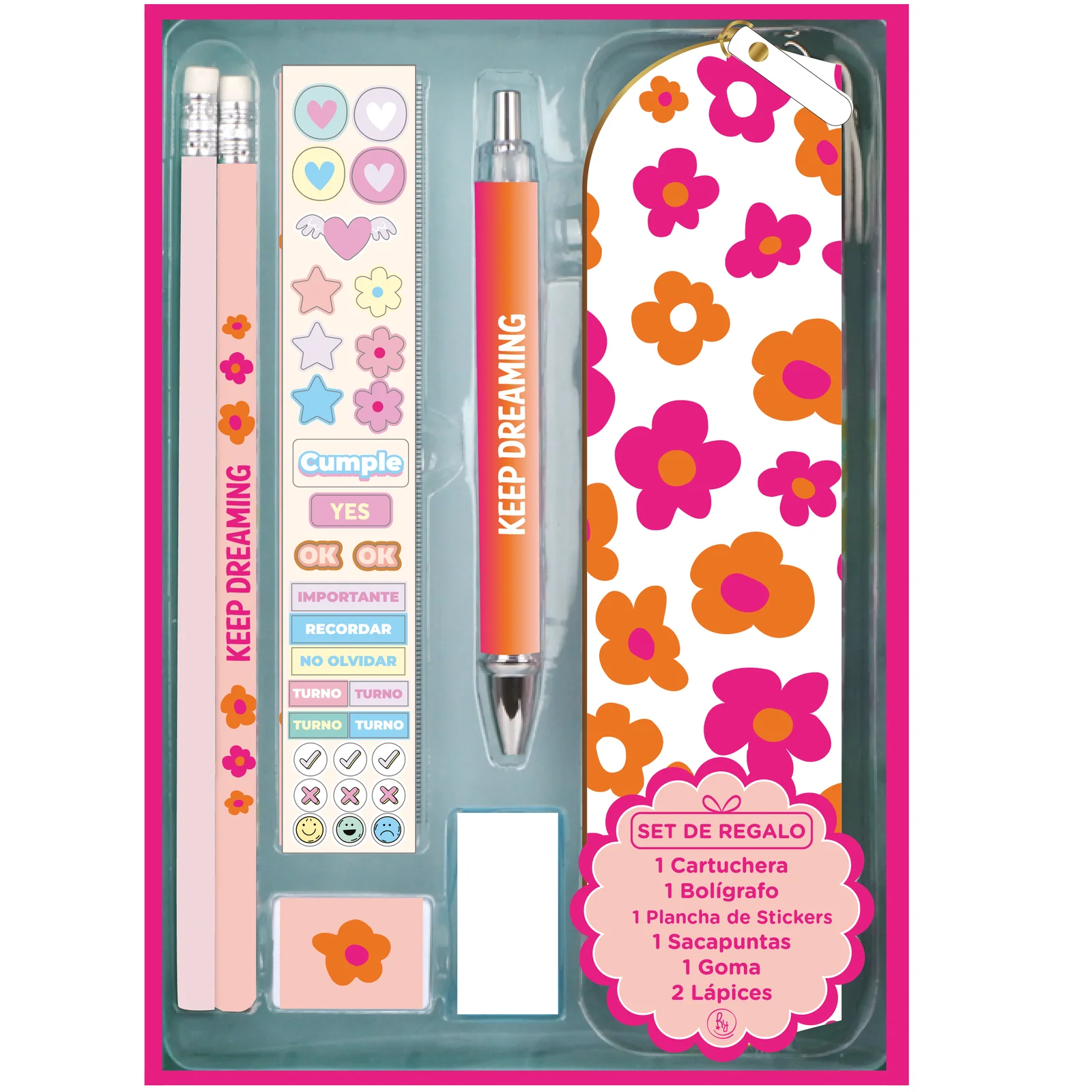 Set de regalo RY Colección STATIONERY * FLORES *  PREMIUM Cartuchera + Acces0rios