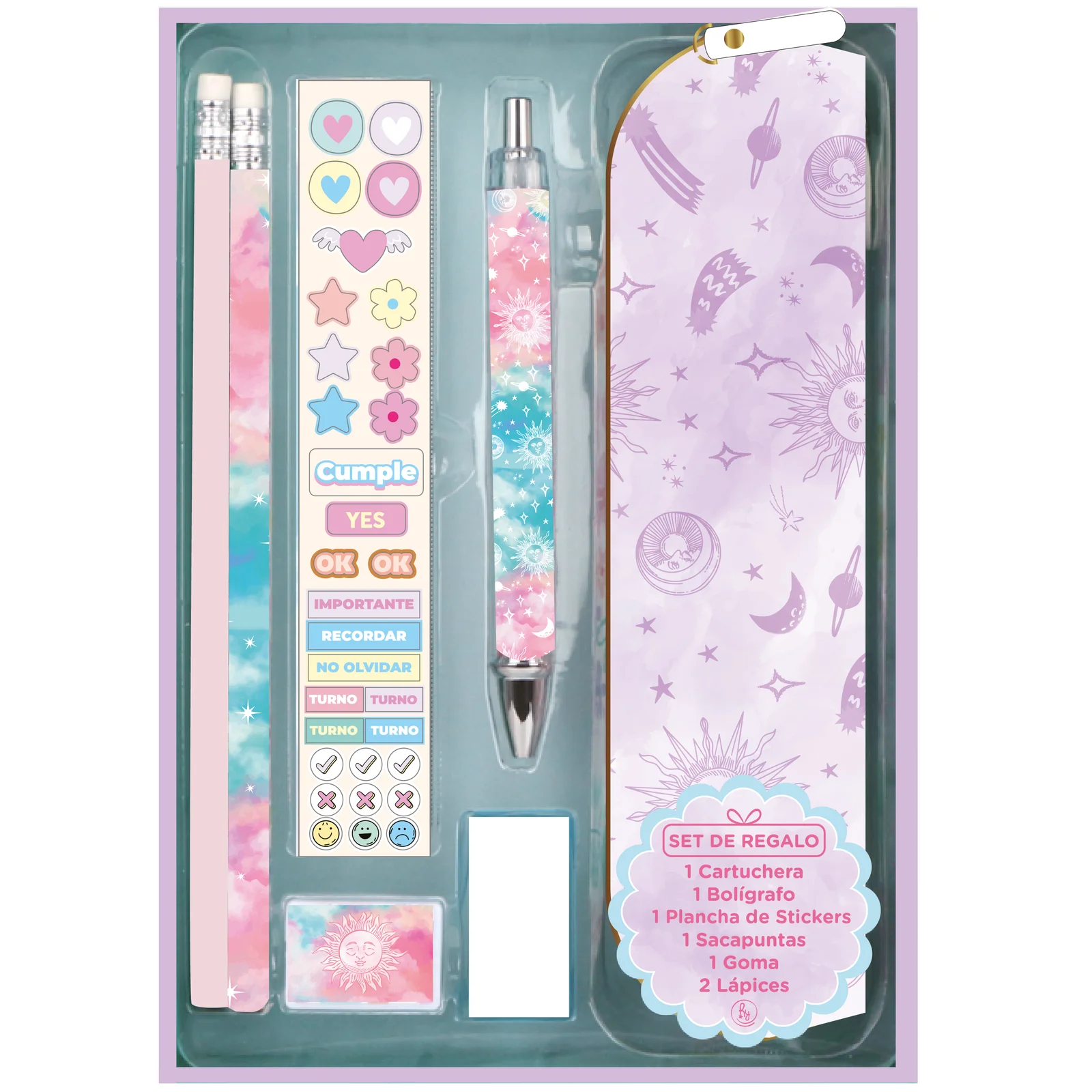 Set de regalo RY Colección STATIONERY * UNIVERSO *  PREMIUM Cartuchera + Acces0rios