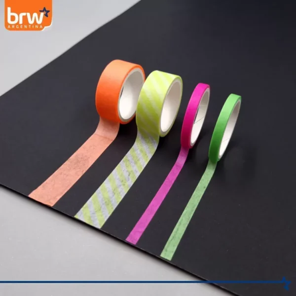 CINTA BRW " NEON X 4 UNIDADES " 3 MTS WASHI TAPE DECORATIVA - Imagen 5