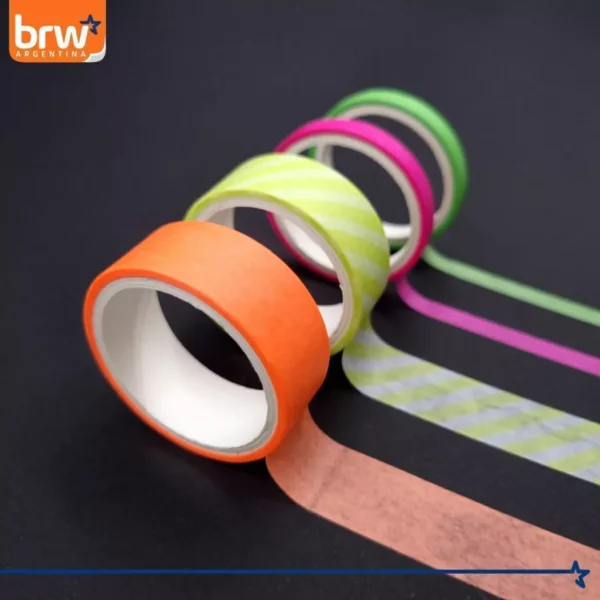 CINTA BRW " NEON X 4 UNIDADES " 3 MTS WASHI TAPE DECORATIVA - Imagen 4