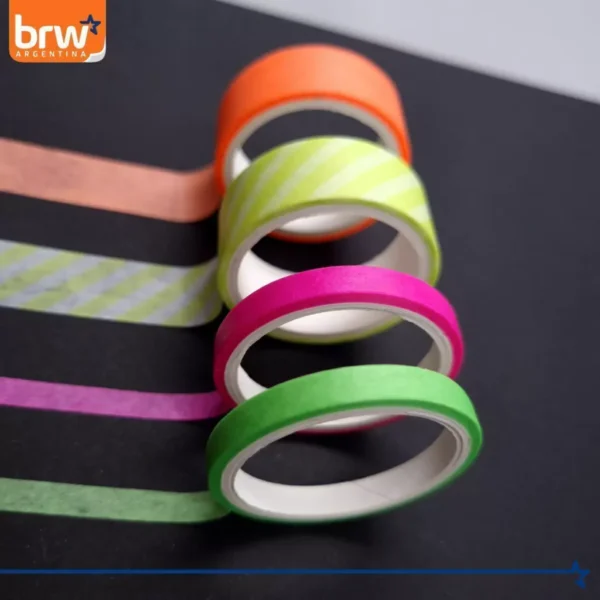 CINTA BRW " NEON X 4 UNIDADES " 3 MTS WASHI TAPE DECORATIVA - Imagen 7