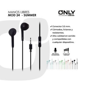 Auriculares ONLY **  SUMMER NEGRO ** c/ Micrófono - (TIPO SAMSUNG - SIN GOMITA)