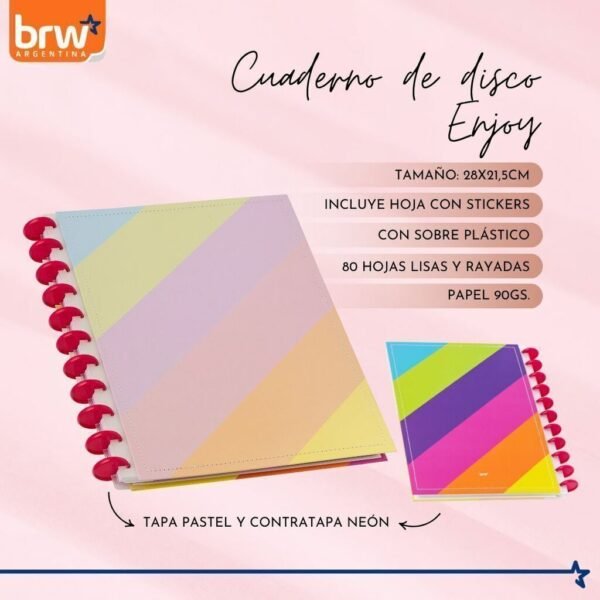 Cuadernos Inteligentes BRW * Rainbow * Tamaño A4 (Grandes) Hojas rayadas Sistema de Discos TAPA DURA - Imagen 9