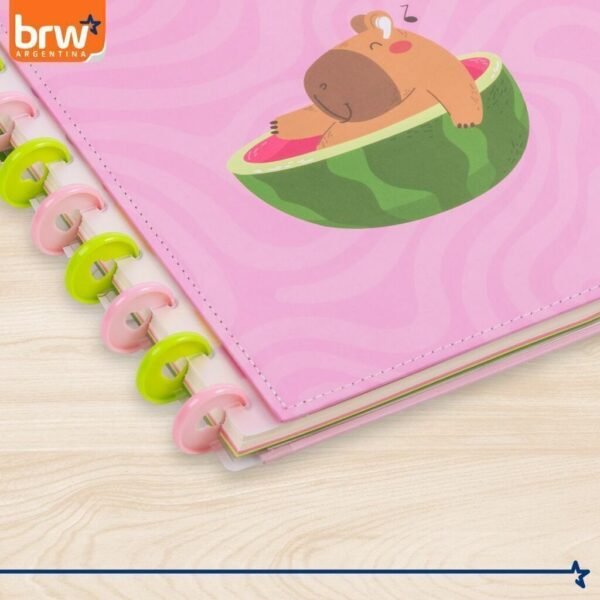 Cuadernos Inteligentes BRW * Capibara * Tamaño A4 (Grandes) Hojas rayadas Sistema de Discos TAPA DURA - Imagen 4