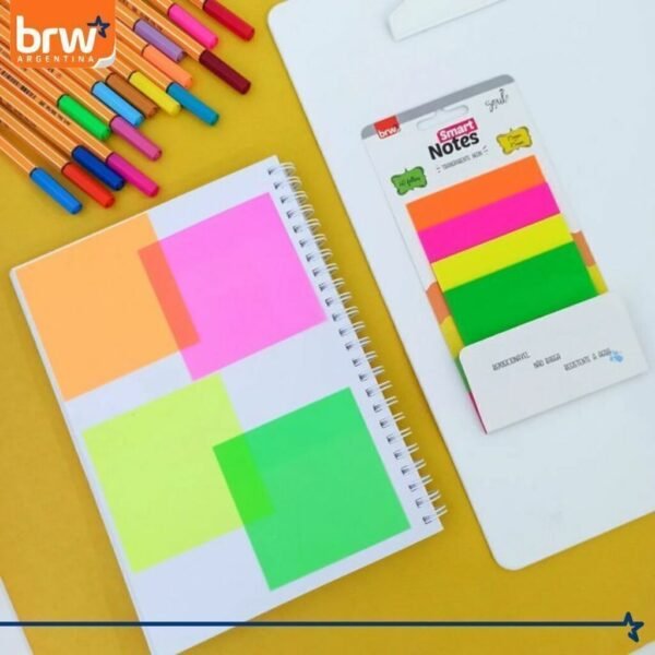 Notas Adhesivas BRW "NEÓN TRANSPARENTES" 75 x 75 - 4 COLORES - (TRANSPARENTES - RESALTADOR) - Imagen 2