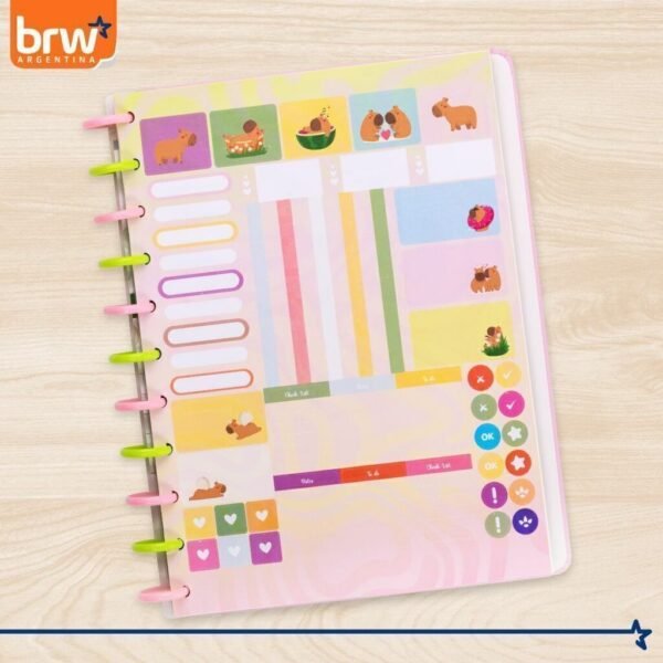 Cuadernos Inteligentes BRW * Capibara * Tamaño A4 (Grandes) Hojas rayadas Sistema de Discos TAPA DURA - Imagen 3