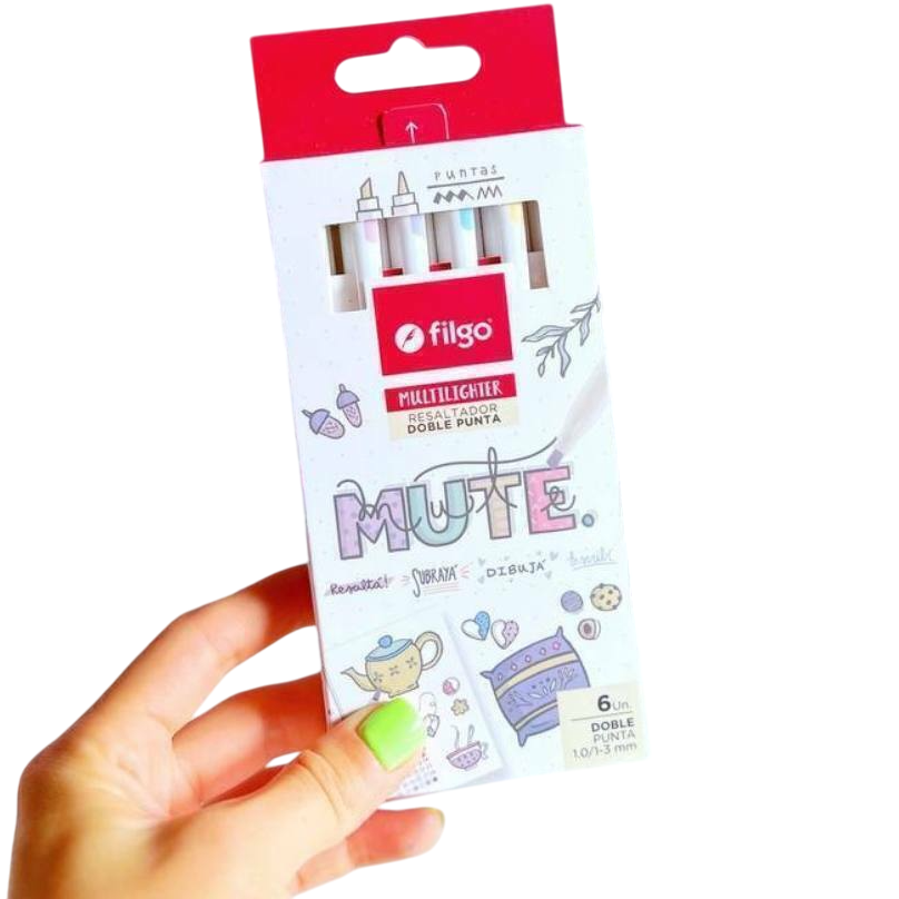 Resaltadores Filgo x 6 " MUTE PASTEL " MULTILIGHTER **Doble Punta** (NUEVOS)