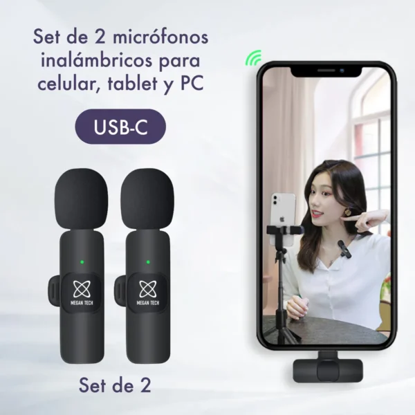 Kit Micrófonos corbateros x 2 unidades K9 Inalámbricos - Salida Tipo "C" - Imagen 5