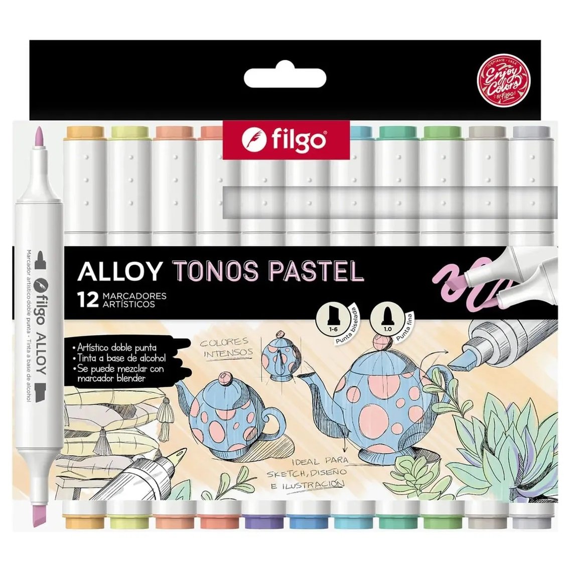 Marcadores de Artística * FILGO ALLOY PASTEL Doble Punta x 12 Unidades* Premium