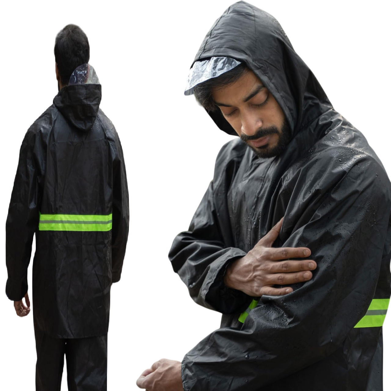 CONJUNTO PILOTOS DE LLUVIA ROMPE VIENTO + PANTALON LISO ADULTOS - CALIDAD CON REFLECTARIO - COLOR NEGRO -