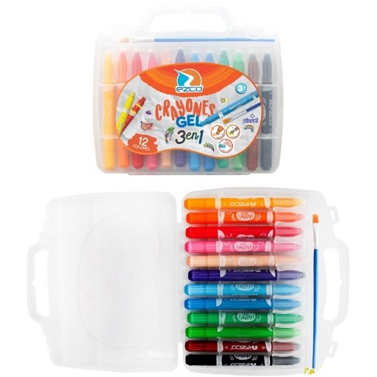 Valija de Crayones en Gel EZCO x 12 + Piincel - 3 en 1 - Acuarelables