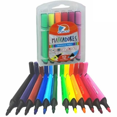 MARCADORES EZCO - VALIJA X 12 - TRIANGULARES * MEJOR AGARRE *