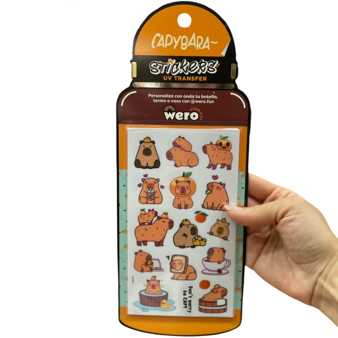 Plancha de Stickers UV * CAPYBARA * RESISTENTE AL AGUA (para B0tellas, Vas0s , T3rmos) x 2 Planchas