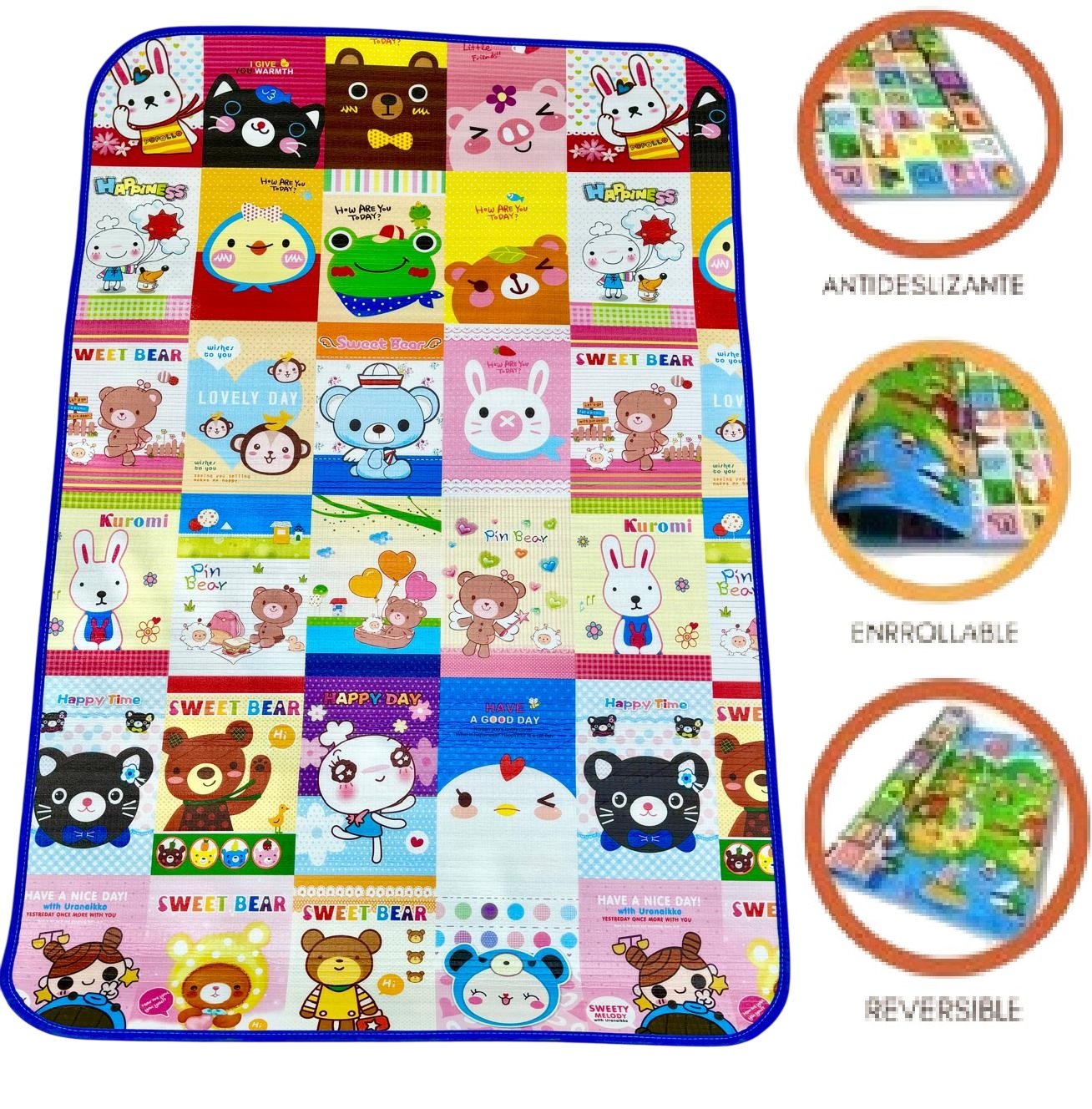 Alfombra Anti Golpes - 1.20 x 1.80 - Para juego de Bebes y Niños (Antideslizante, Enrollable y Reversible)