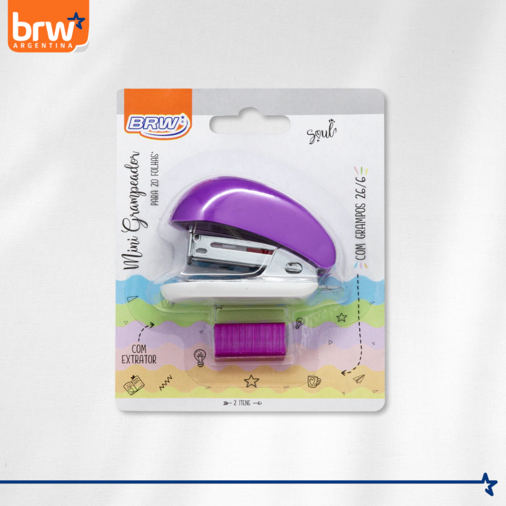 ABROCHADORA BRW ** LILA ** + BROCHES 26/6 (Para 20 Hojas)