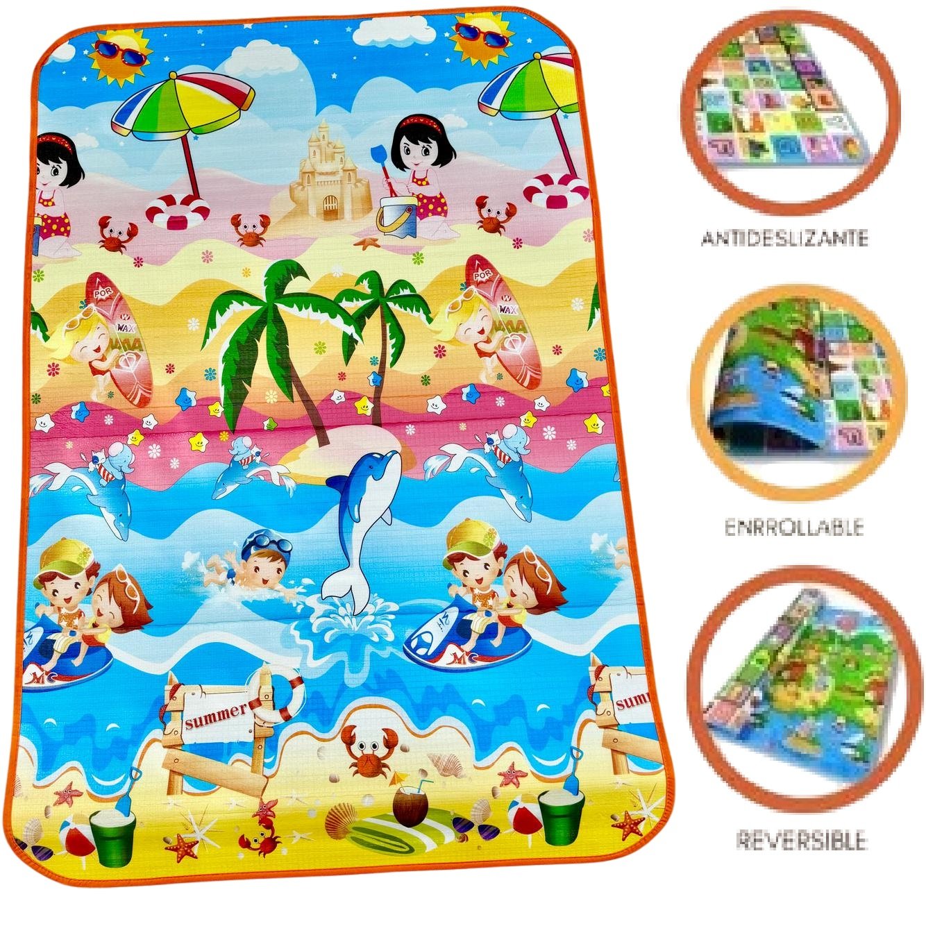 Alfombra Anti Golpes - 1.20 x 1.80 - Para juego de Bebes y Niños (Antideslizante, Enrollable y Reversible)