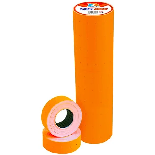 Rollo EZCO - NARANJA ROLLO COMPLETO (x 10 UNIDADES) - para Maquina Etiquetadora de Precios **Extra Grande** Flúor