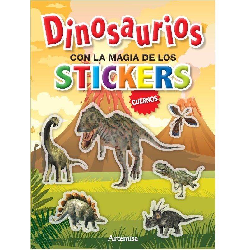 LIBRITOS PARA COLOREAR * - DINOSAURIOS CUERNOS - LA MAGIA DE LOS STICKERS * 31X23 ARTEMISA