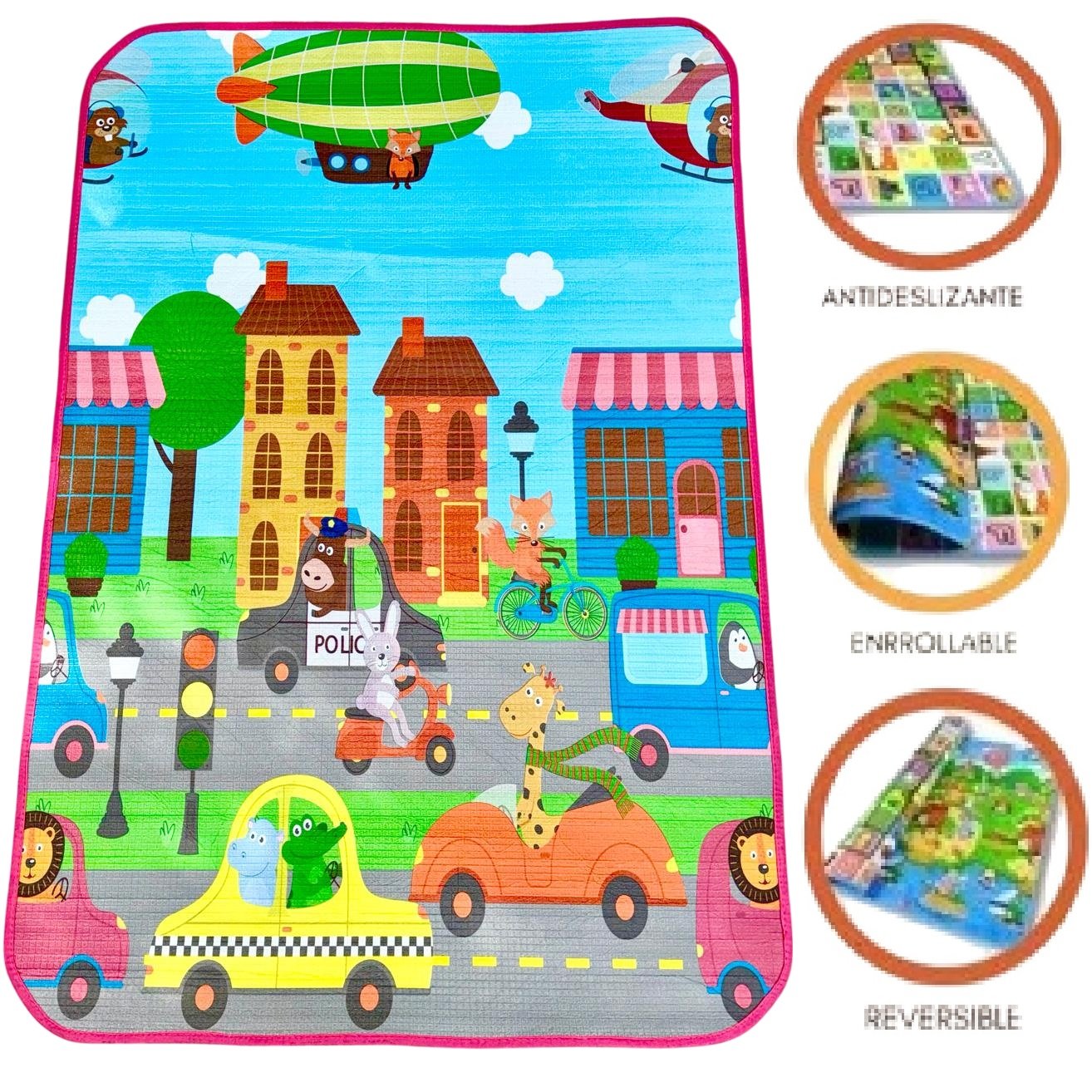 Alfombra Anti Golpes - 1.20 x 1.80 - Para juego de Bebes y Niños (Antideslizante, Enrollable y Reversible)