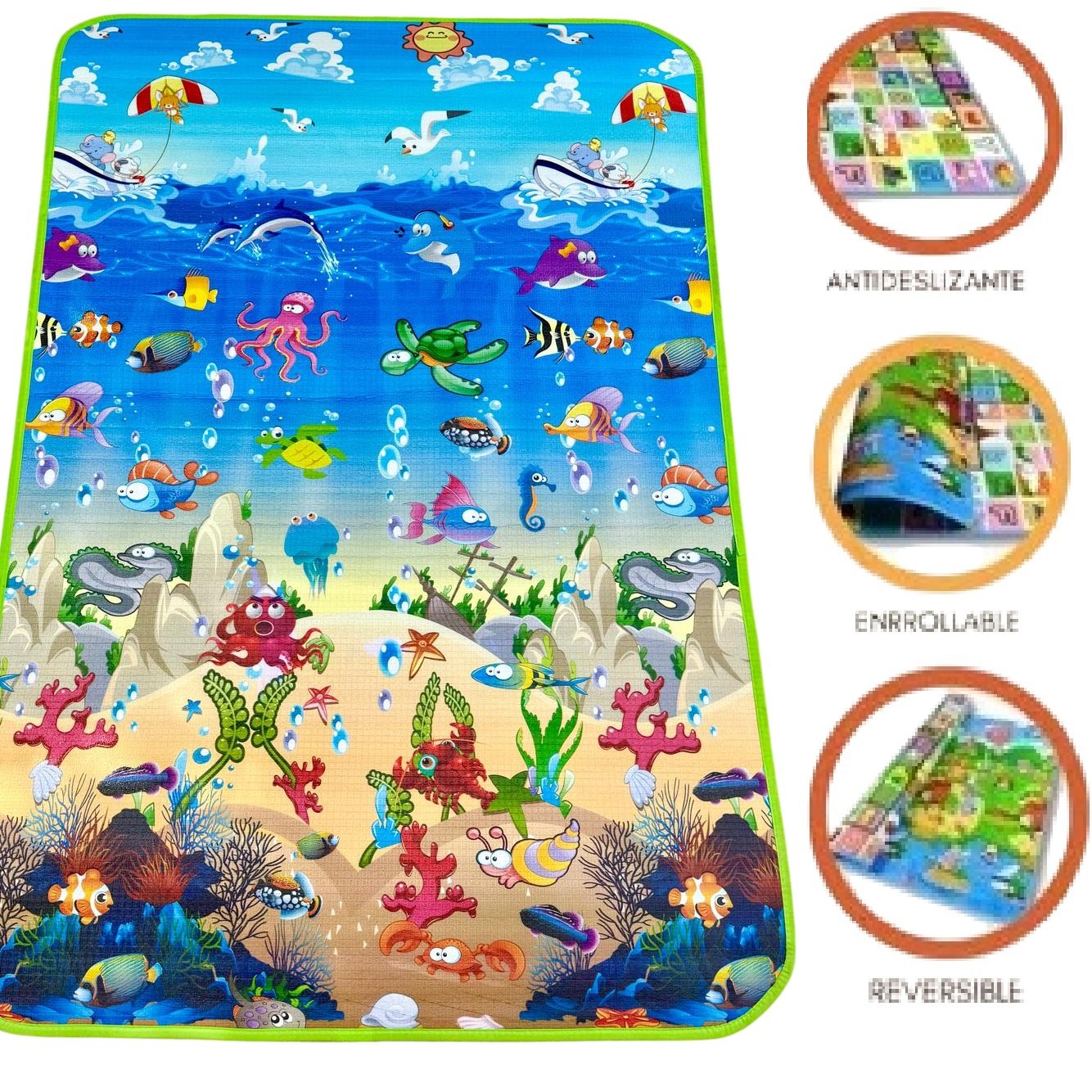 Alfombra Anti Golpes - 1.20 x 1.80 - Para juego de Bebes y Niños (Antideslizante, Enrollable y Reversible)