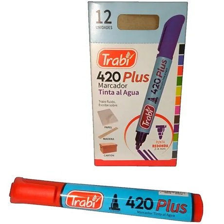 ||OFERTA EFECTIVO / TRANSFERENCIA|| Marcador al Agua ** Rojo 420 (CAJA x 12) **  Punta Redonda Trabi