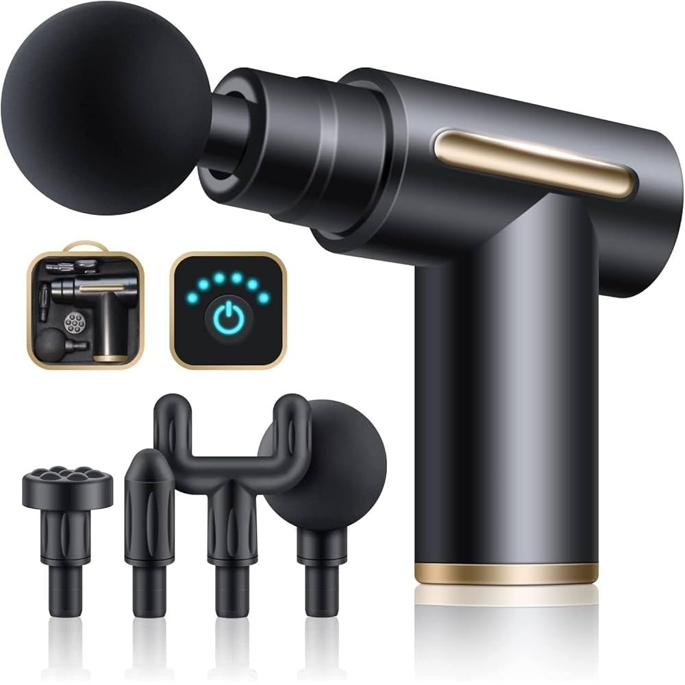 Pistolas para Masajes - MASSAGE GUN - 4 Cabezales Intercambiables * Muscular / Cuerpo / Facial * Recargable