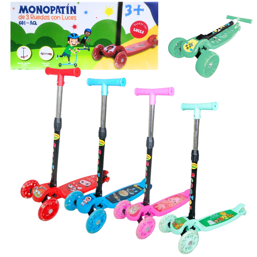 COMBO REVENDEDORES x 4 Monopatines Plegables - Scooter (1 de Cada Color) - 3 Ruedas c/ Luz