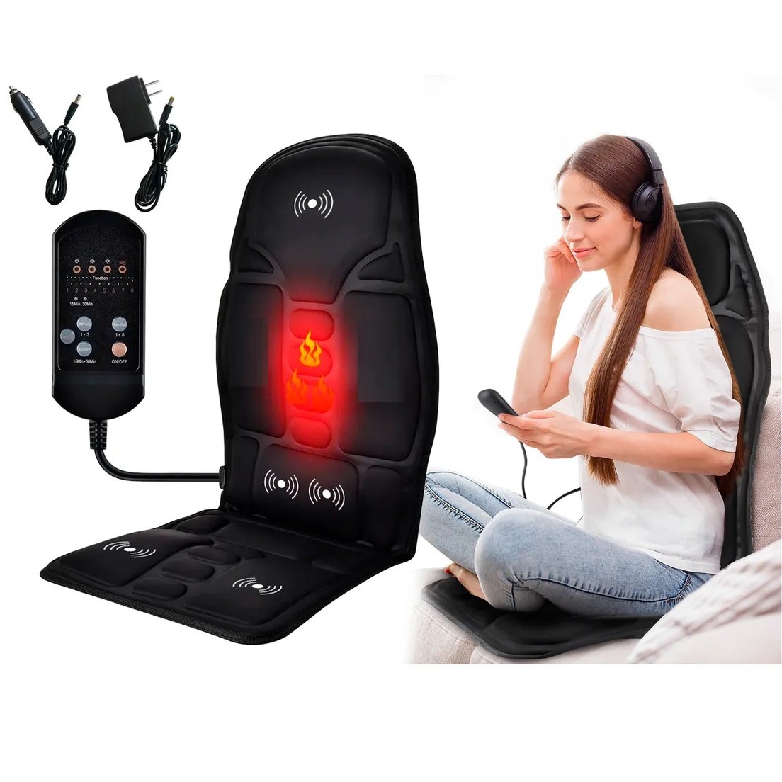 Maquina para Masajes de Espalda, Cuello y Piernas * Alivia Dolor y Fatiga Muscular * - Terapia de Calor (Para Sillón, Silla y Auto)