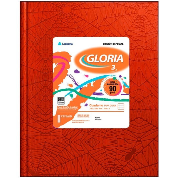 Cuaderno Tapa Dura Forrado Araña // GLORIA 100 HOJAS RAYADO (TAMAÑO GRANDE N°3 / A3) 19x24