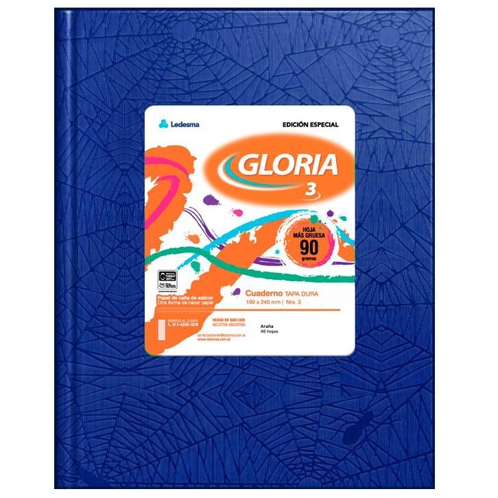 Cuaderno Tapa Dura Forrado Araña // GLORIA 84 HOJAS RAYADO (90 Gramos)
