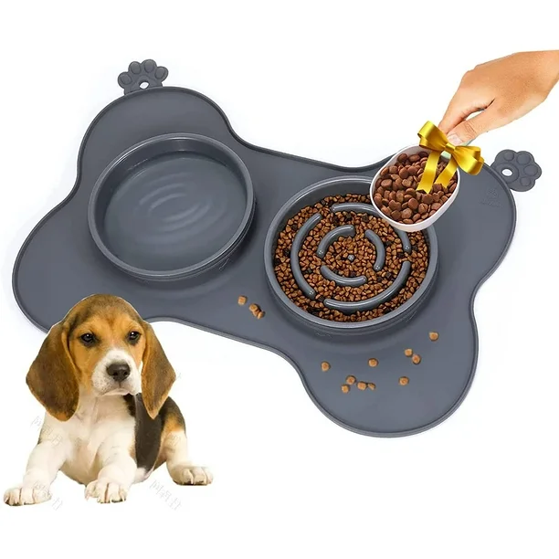 Platos DOBLES Tazón Alimentación Lenta (Comida y Agua) Silic0na Antideslizante - Antihongo