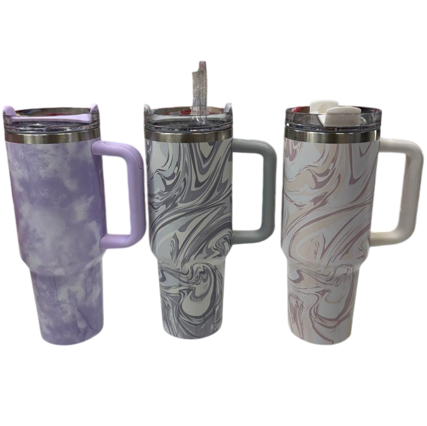 Vasos Térmicos Acero Inoxidable "QUENCHER MARMOLADO 1.2 LITROS C/ MANIJA" Doble capa