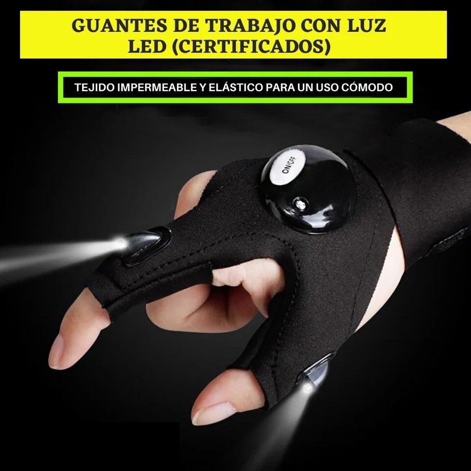 Guantes Luz Led Linterna x 2 Luz Blanca (De Trabajo - Pesca - Camping - Mecánica - Electricidad)