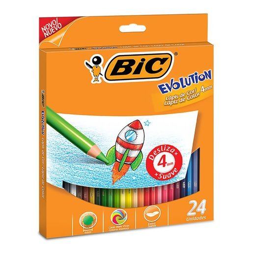 Lapices Bic x 24 Colores Mina de 4MM (Mina Gruesa) Cuerpo Redondo