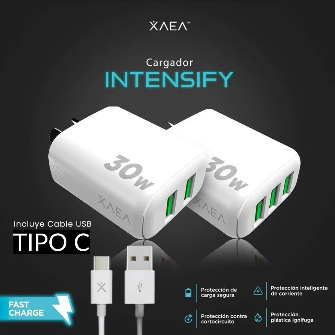 Cargador para Celular INTENSIFY + Cable Tipo " C " 30W Premium Usb (Carga Rapida) - Calidad de un Original