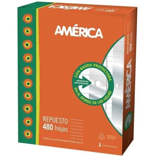 Repuesto Escolar America x 480 hojas C/ MARGEN REFORZADO (Block)